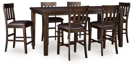 Haddigan Counter Height Dining Table and 6 Barstools in Dark Brown - PKG024550