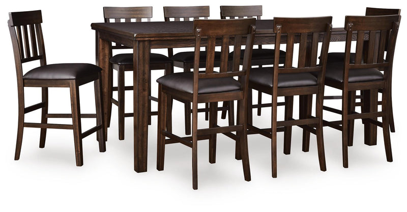 Haddigan Counter Height Dining Table and 8 Barstools in Dark Brown - PKG024551
