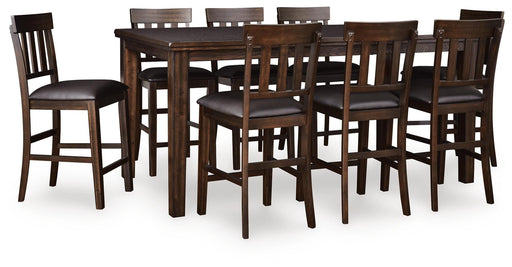 Haddigan Counter Height Dining Table and 8 Barstools in Dark Brown - PKG024551