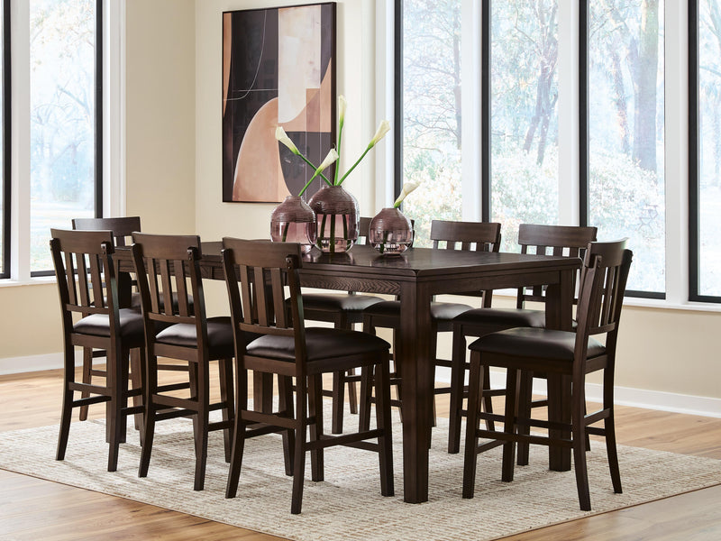Haddigan Counter Height Dining Table and 8 Barstools in Dark Brown - PKG024551