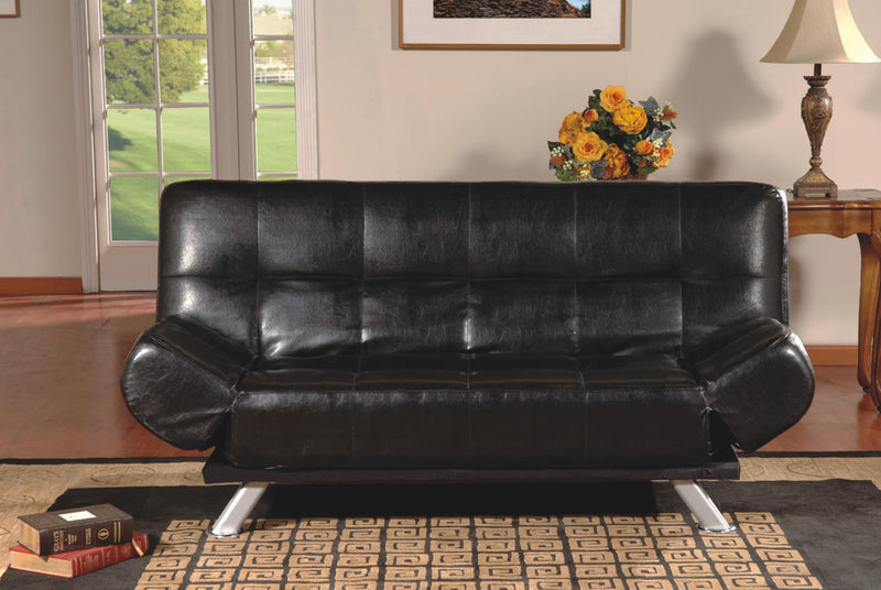 Hadrian Black Pvc Click - Clack Futon Sofa With Adjustable Arms - Gate FurnitureFuton