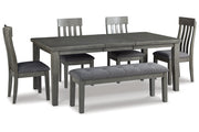 Hallanden Gray Dining Table, 4 Chairs, and Bench - Gate FurnitureDining Room Set