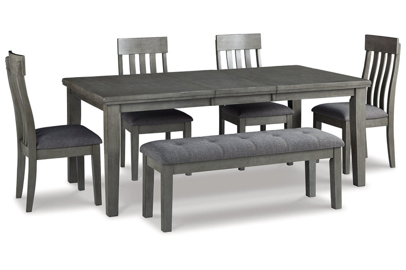 Hallanden Gray Dining Table, 4 Chairs, and Bench - Gate FurnitureDining Room Set