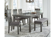 Hallanden Gray Dining Table, 4 Chairs, and Bench - Gate FurnitureDining Room Set