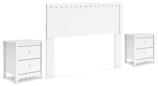 Hallityn Full Panel Headboard with 2 Nightstands in White - PKG019035