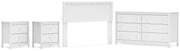 Hallityn Full Panel Headboard with Dresser and 2 Nightstands in White - PKG019033