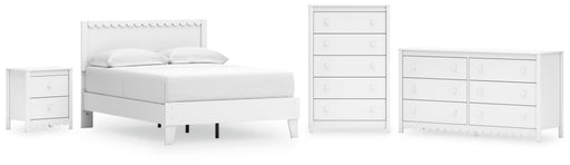 Hallityn Full Panel Platform Bed with Dresser, Chest and Nightstand in White - PKG018843