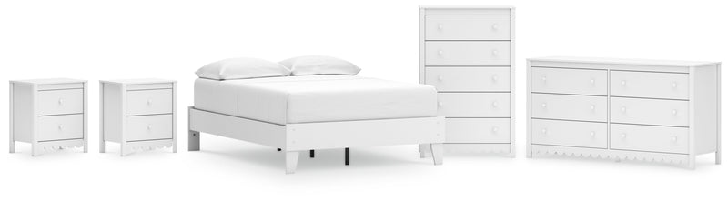 Hallityn Full Platform Bed with Dresser, Chest and 2 Nightstands in White - PKG019024