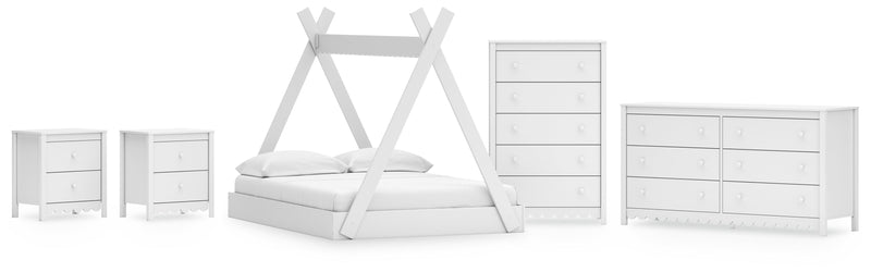Hallityn Full Tent Bed with Dresser, Chest and 2 Nightstands in White - PKG019029
