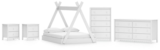 Hallityn Full Tent Bed with Dresser, Chest and 2 Nightstands in White - PKG019029
