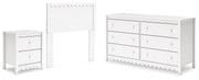 Hallityn Twin Panel Headboard with Dresser and Nightstand in White - PKG018829
