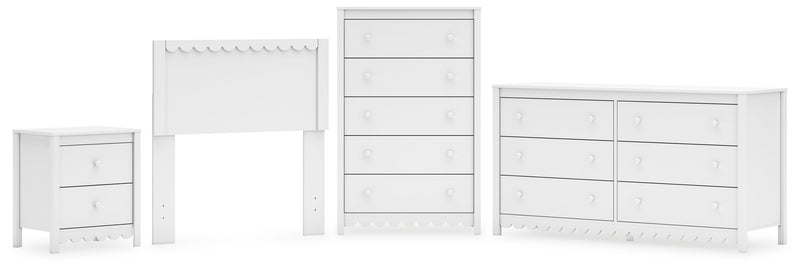 Hallityn Twin Panel Headboard with Dresser, Chest and Nightstand in White - PKG018831