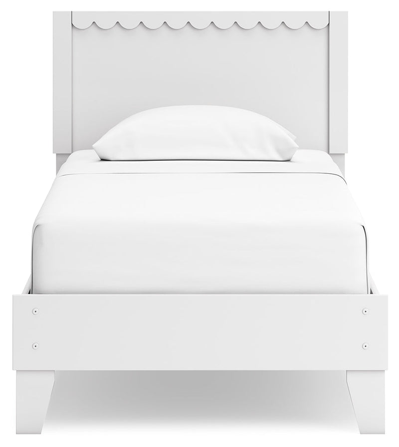 Hallityn Twin Panel Platform Bed with Dresser, Chest and 2 Nightstands in White - PKG019037