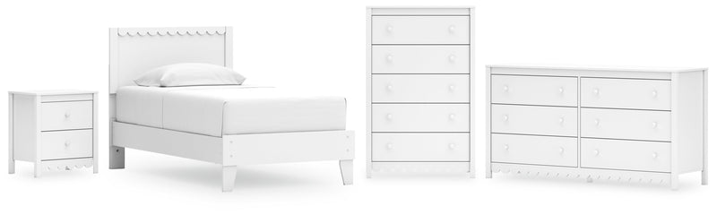 Hallityn Twin Panel Platform Bed with Dresser, Chest and Nightstand in White - PKG018839