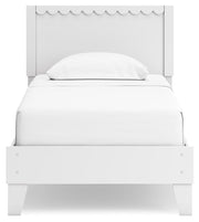 Hallityn Twin Panel Platform Bed with Nightstand in White - PKG018966