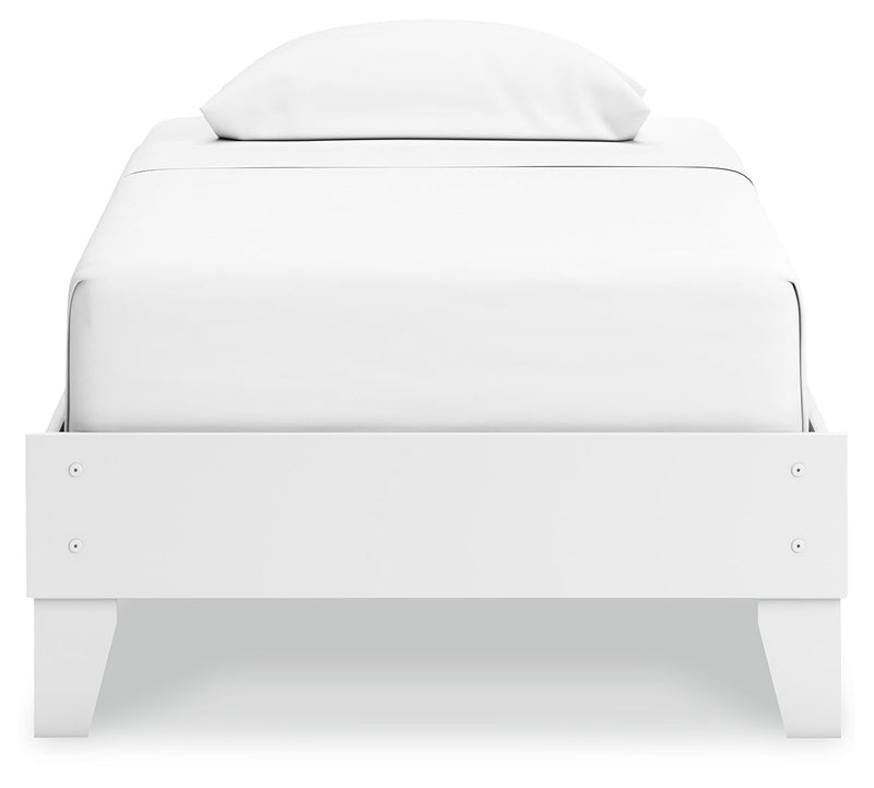 Hallityn Twin Platform Bed with Nightstand in White - PKG018963