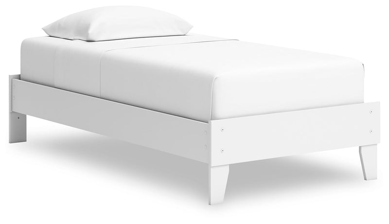 Hallityn Twin Platform Bed with Nightstand in White - PKG018963