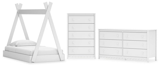 Hallityn Twin Tent Bed with Dresser and Chest in White - PKG018822