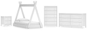 Hallityn Twin Tent Bed with Dresser, Chest and Nightstand in White - PKG018823