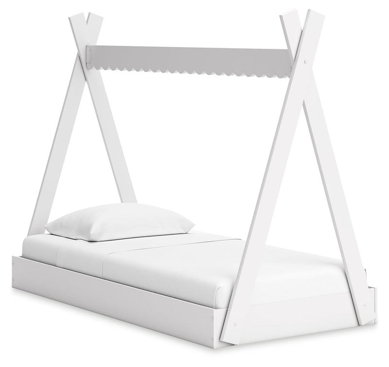Hallityn Twin Tent Bed with Nightstand in White - PKG018964