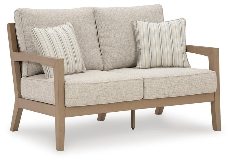 Hallow Creek Outdoor Sofa and Loveseat in Driftwood - PKG021263