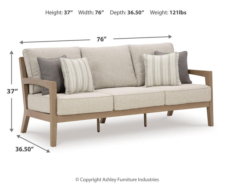 Hallow Creek Outdoor Sofa and Loveseat with Coffee Table in Driftwood - PKG021264