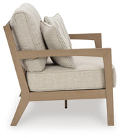 Hallow Creek Outdoor Sofa and Loveseat with Coffee Table in Driftwood - PKG021264