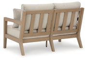 Hallow Creek Outdoor Sofa and Loveseat with Coffee Table in Driftwood - PKG021264