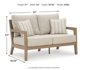 Hallow Creek Outdoor Sofa and Loveseat with Coffee Table in Driftwood - PKG021264
