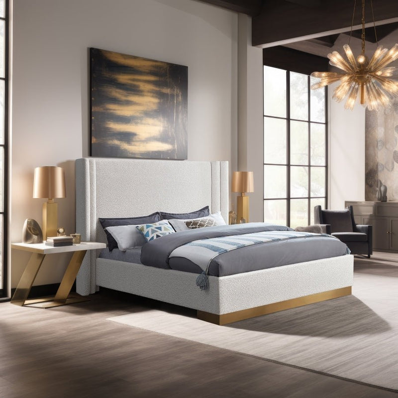 Halton Boucle Fabric King Bed (3 Boxes) Cream - Gate FurnitureKing Bed
