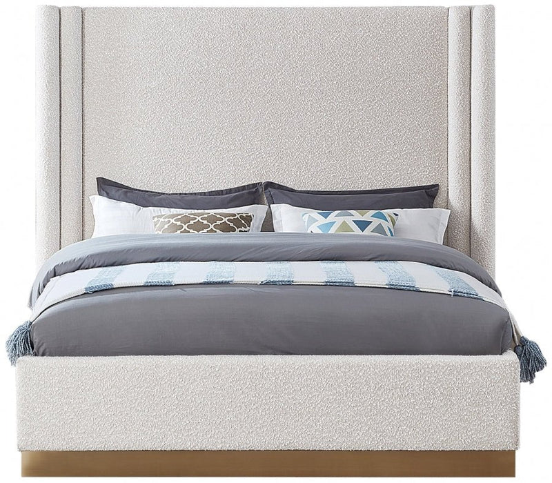 Halton Boucle Fabric King Bed (3 Boxes) Cream - Gate FurnitureKing Bed
