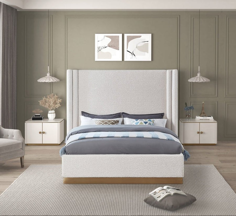 Halton Boucle Fabric King Bed (3 Boxes) Cream - Gate FurnitureKing Bed