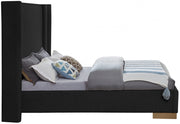 Halton Boucle Fabric Queen Bed (3 Boxes) Black - Gate FurnitureQueen Bed