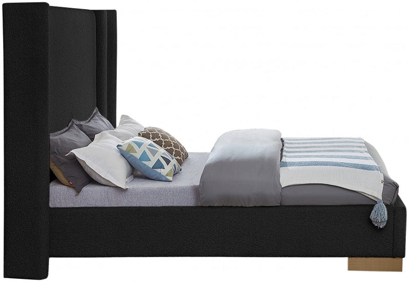 Halton Boucle Fabric Queen Bed (3 Boxes) Black - Gate FurnitureQueen Bed