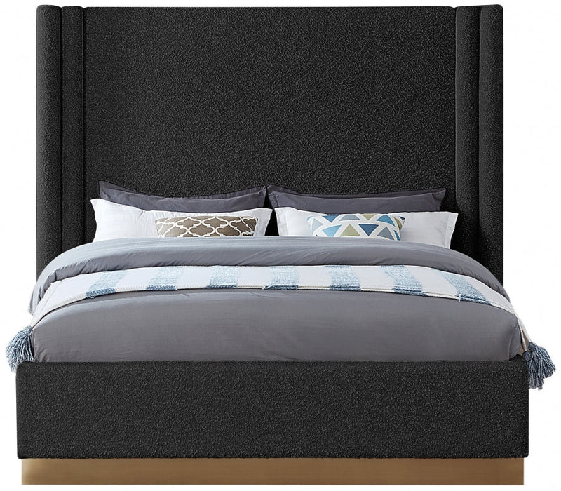 Halton Boucle Fabric Queen Bed (3 Boxes) Black - Gate FurnitureQueen Bed