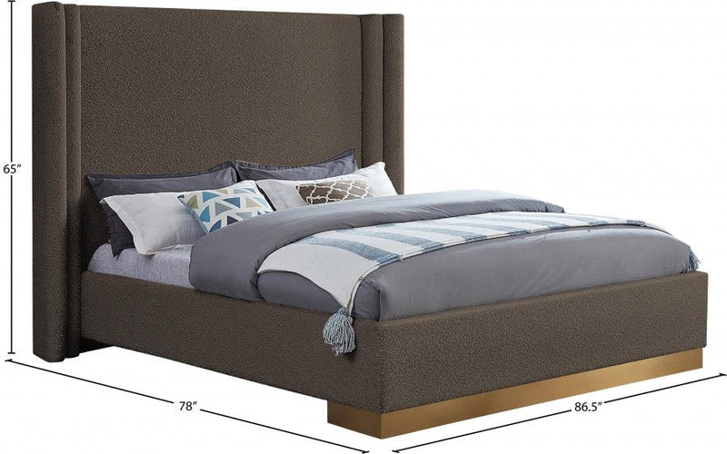 Halton Boucle Fabric Queen Bed (3 Boxes) Brown - Gate FurnitureQueen Bed
