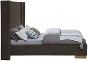 Halton Boucle Fabric Queen Bed (3 Boxes) Brown - Gate FurnitureQueen Bed