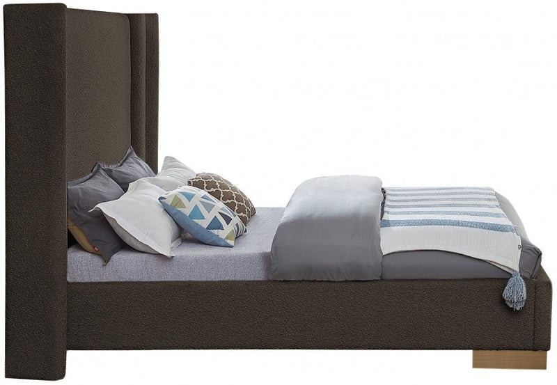 Halton Boucle Fabric Queen Bed (3 Boxes) Brown - Gate FurnitureQueen Bed