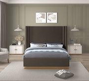 Halton Boucle Fabric Queen Bed (3 Boxes) Brown - Gate FurnitureQueen Bed