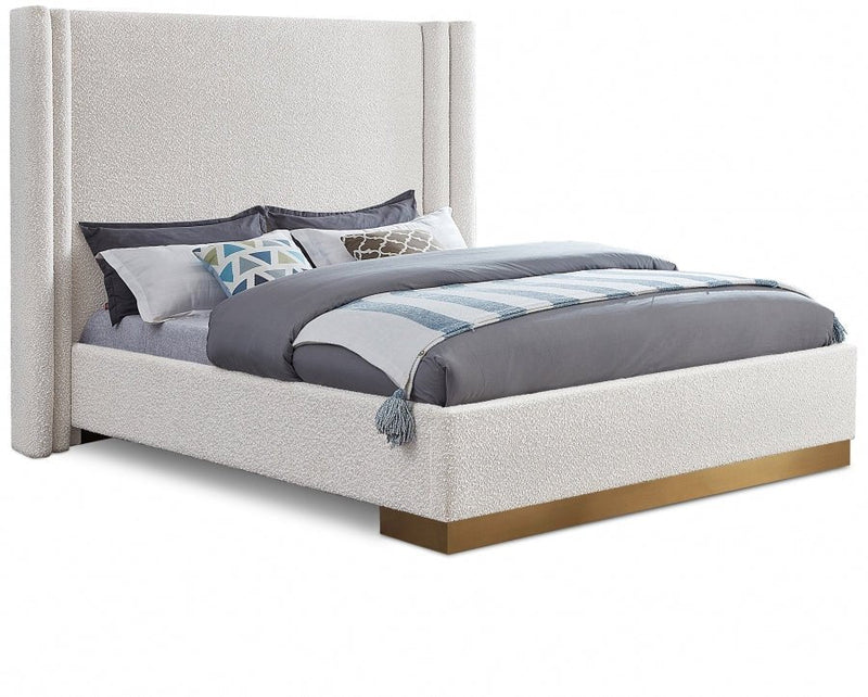Halton Boucle Fabric Queen Bed (3 Boxes) Cream - Gate FurnitureQueen Bed