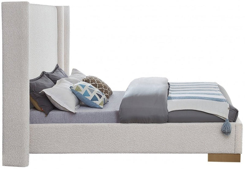 Halton Boucle Fabric Queen Bed (3 Boxes) Cream - Gate FurnitureQueen Bed