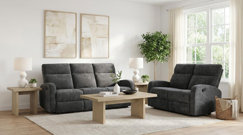 Hamilton 2-piece Chenille Manual Reclining Sofa Set Charcoal Grey - 603374-S2