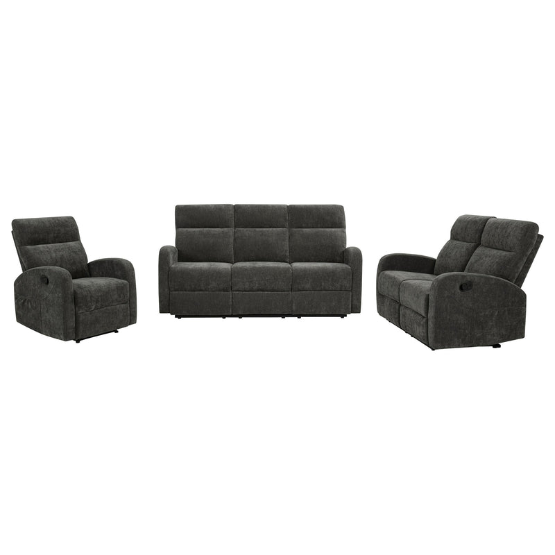 Hamilton 3-piece Chenille Manual Reclining Sofa Set Charcoal Grey - 603374-S3