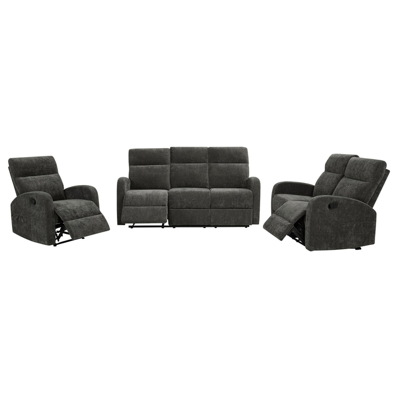 Hamilton 3-piece Chenille Manual Reclining Sofa Set Charcoal Grey - 603374-S3