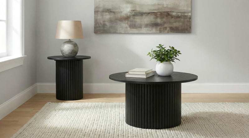 Hamlyn 2-piece Round Fluted Coffee and End Table Set Black - 706508-S2