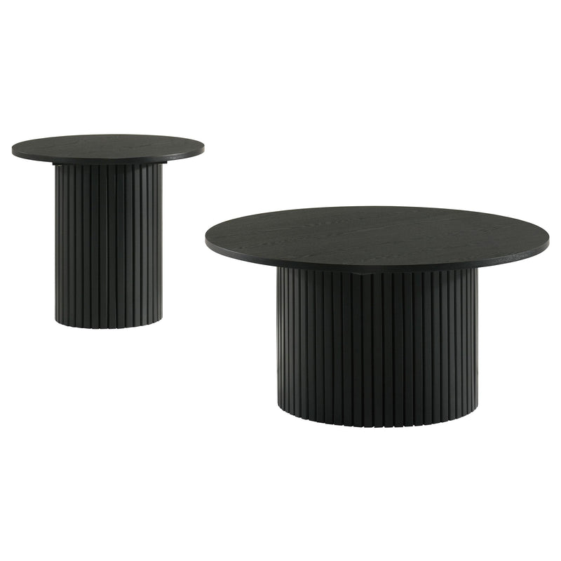 Hamlyn 2-piece Round Fluted Coffee and End Table Set Black - 706508-S2