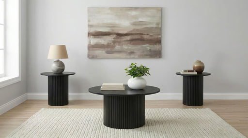 Hamlyn 3-piece Round Fluted Coffee and End Table Set Black - 706508-S3