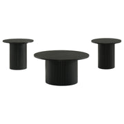 Hamlyn 3-piece Round Fluted Coffee and End Table Set Black - 706508-S3