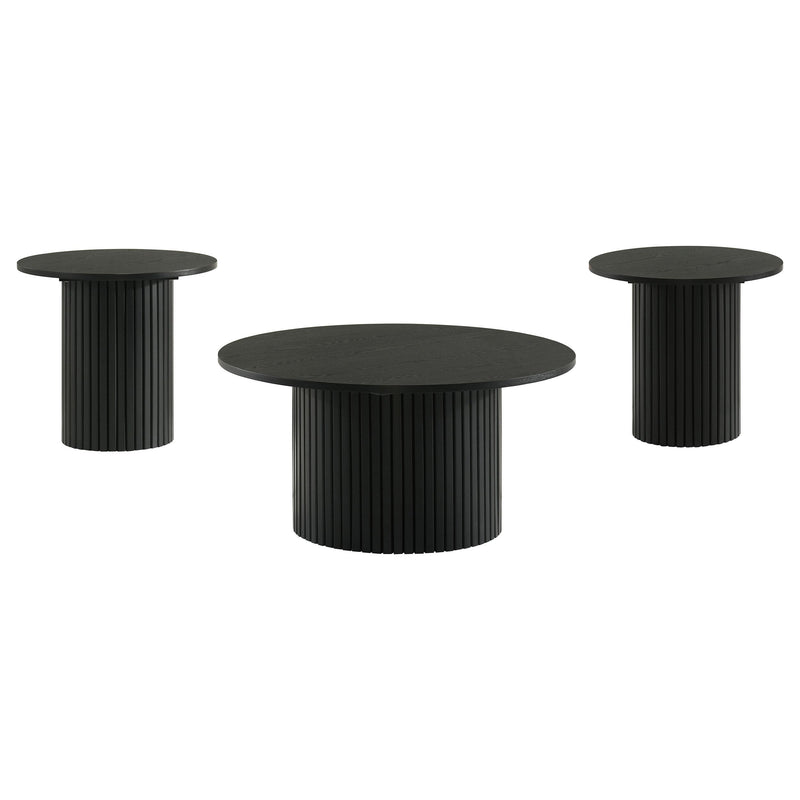 Hamlyn 3-piece Round Fluted Coffee and End Table Set Black - 706508-S3