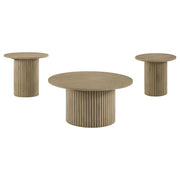 Hamlyn 3-piece Round Fluted Coffee and End Table Set Natural Oak - 706498-S3